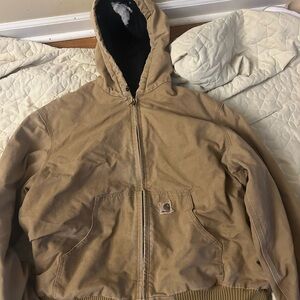 Carhartt Tan Hooded Zip-Up Work Jacket